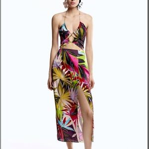 ZARA CUTOUT TROPICAL DRESS. SIZE L. TAG ON. NEVER WORN.